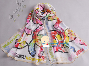 亏清仓女士花朵桑蚕丝真丝围巾长款丝巾春秋冬纱巾披肩围脖护领巾