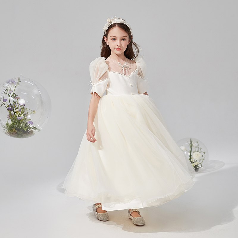 高端香槟礼服花童婚礼女童公主裙生日周岁蓬蓬长裙钢琴演出连衣裙