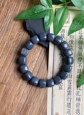 新疆和田玉叶城沙枣青蓝调变异种莫兰迪色方珠手串