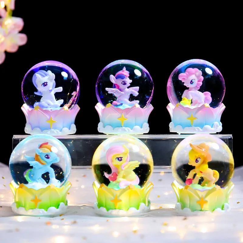 新款萌宠彩虹独角兽水晶球盲盒摆件桌面装饰品儿童节礼物