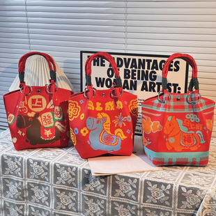 马年新款 ins手提包春秋水桶包结婚伴手礼小众大容量针织手提包袋