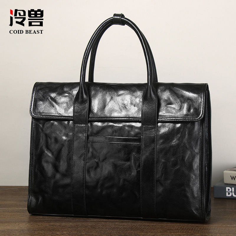 冷兽男士手提包男款新款真皮商务公文包公务包男包牛皮单肩斜挎包