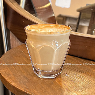 复古透明玻璃咖啡杯简约美式拿铁澳白短笛杯意式拉花杯flat white