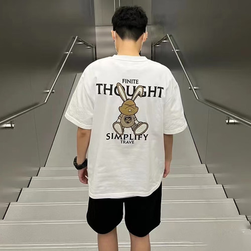 G系列商场款夏季男士潮流柏拉兔联名短袖白色圆领纯棉T恤衫情侣款