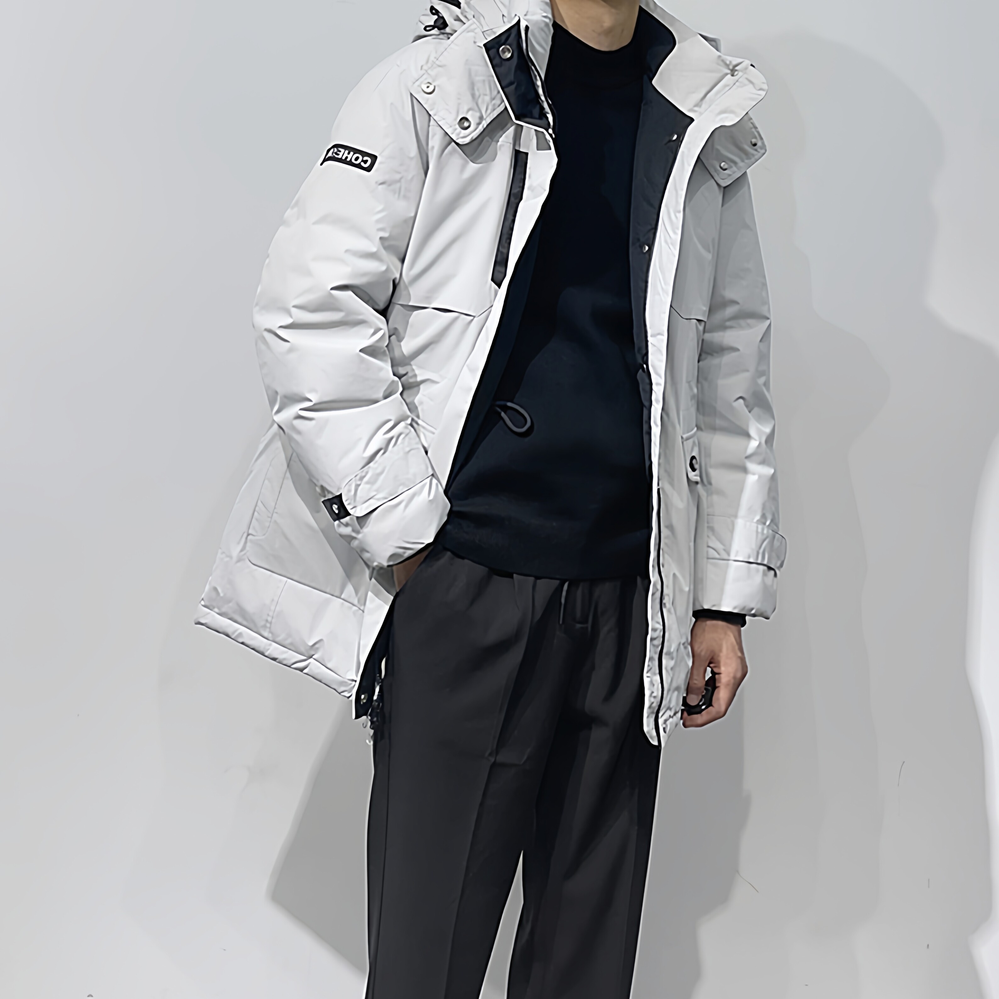 厚实白鸭绒填充 大口袋 冬季中长款男士可脱卸连帽羽绒服大码外套