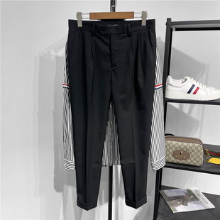 纯黑色锥形休闲裤 DH原创夏季 卷边九分裤 男薄款 垂感微弹双褶小西裤