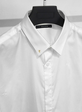 DH原创男装 新款男士青年时尚字母刺绣衬衣英伦修身长袖衬衫 白色