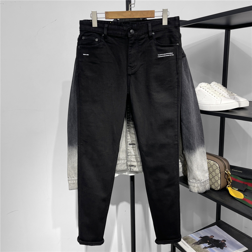 鸟系列冬季男士修身小脚加绒保暖牛仔裤 青年弹力牛仔长裤 黑色