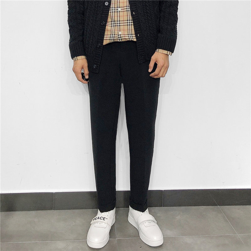 DH原创24年秋季微弹纯黑色休闲裤锥形卷边羊毛小脚西裤抗皱长裤,男装,休闲裤,淘宝优惠券,粉丝福利购,淘宝优惠卷