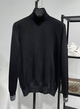 【绵羊毛混纺】16针双纱打底羊毛衫时尚百搭高领黑色毛衣针织衫男