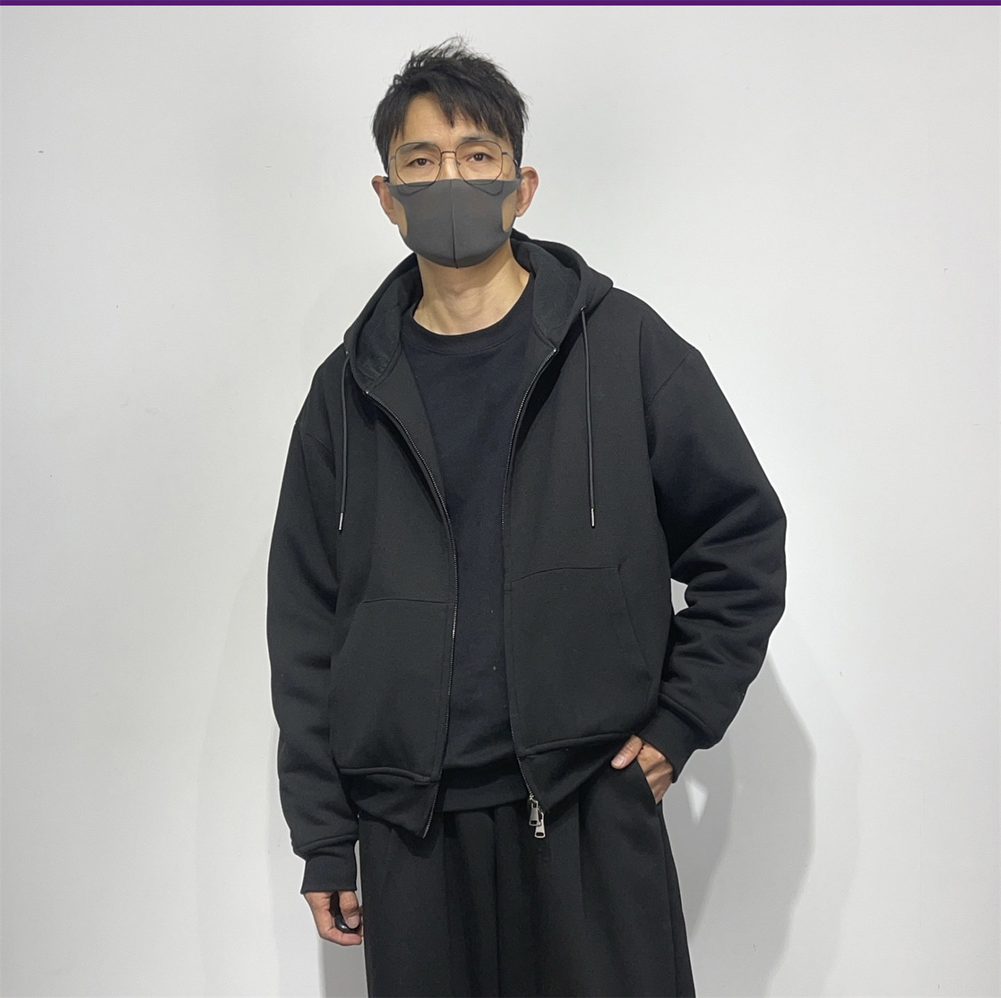 轻奢系液氨空气层纯色开衫卫衣男冬季加绒加厚双拉链宽松连帽外套
