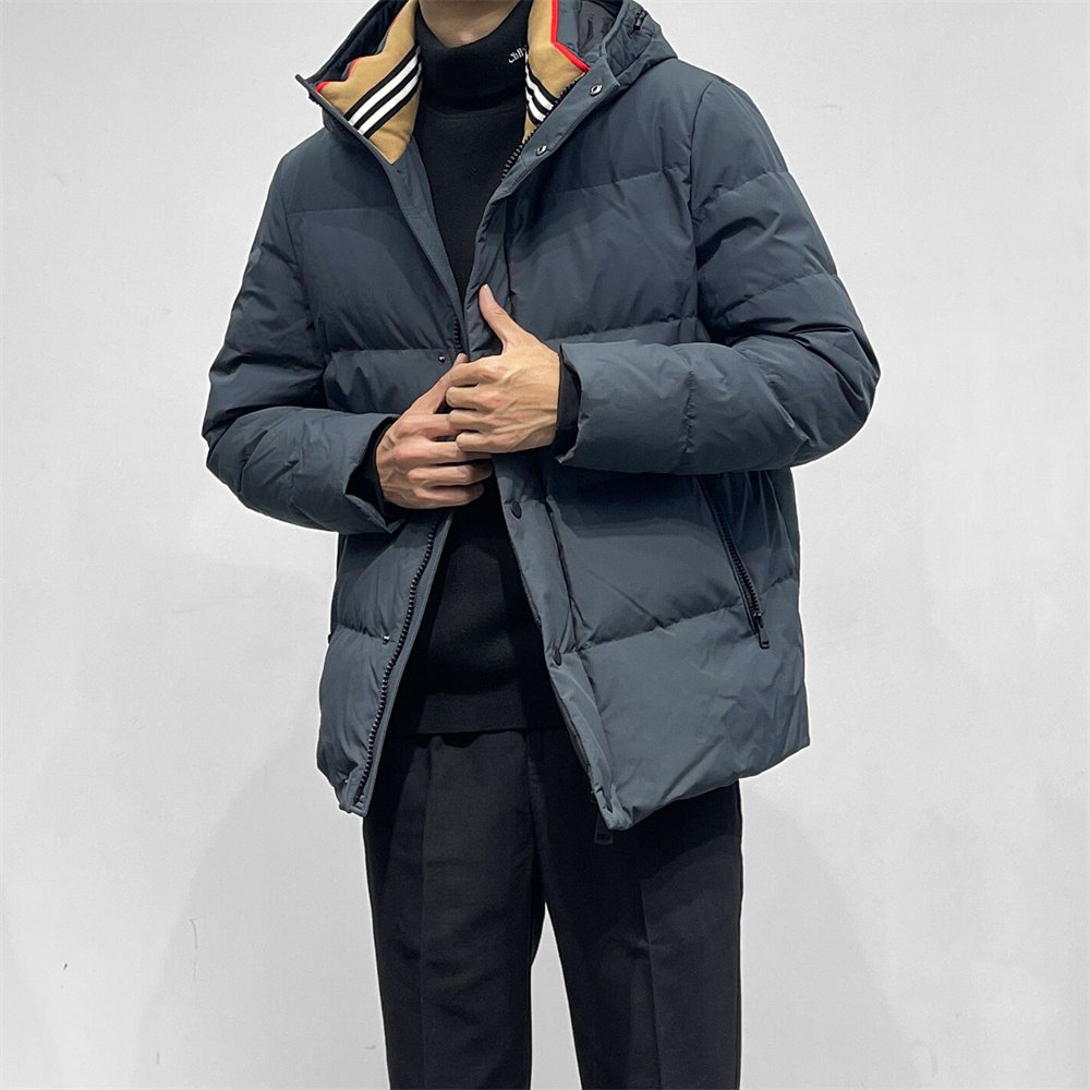 意式高端羽绒服 高蓬松白鸭绒男士针织领连帽羽绒服夹克衫外套