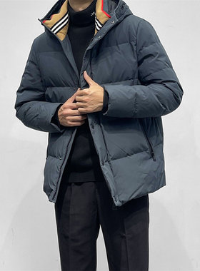 意式高端羽绒服  高蓬松白鸭绒男士针织领连帽羽绒服夹克衫外套