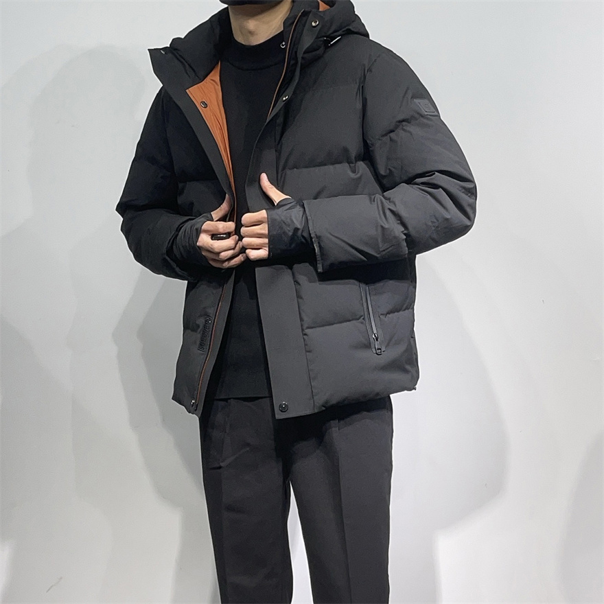 意式高端高填充鸭绒服  高蓬松白鸭绒男士防风抗寒连帽羽绒服纯色