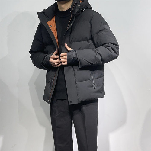 意式高端高填充鸭绒服  高蓬松白鸭绒男士防风抗寒连帽羽绒服纯色