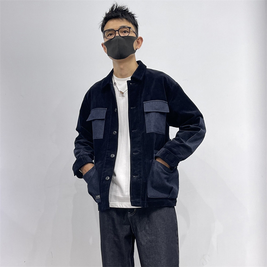 茄克夹克衫翻领秋季宽松藏青色
