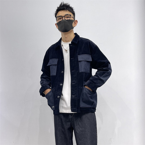 茄克夹克衫翻领秋季宽松藏青色
