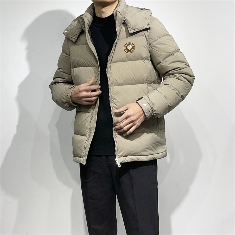 高端硬货冬季白鸭绒羽绒服男士可脱卸连帽卡其色加厚保暖外套