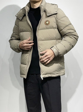 高端硬货冬季白鸭绒羽绒服男士可脱卸连帽卡其色加厚保暖外套