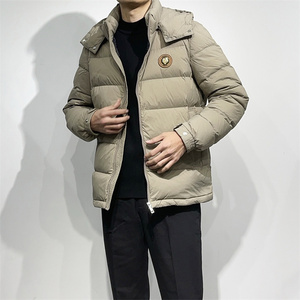高端硬货冬季白鸭绒羽绒服男士可脱卸连帽卡其色加厚保暖外套