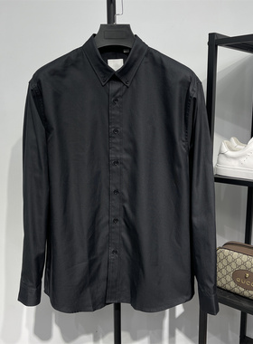 轻奢系25年秋冬季男士纯棉纽扣领长袖衬衫挺阔黑色衬衣