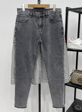 中弹厚挺!鸟系列灰黑色水洗牛仔裤男 秋冬季合身直筒休闲牛仔长裤