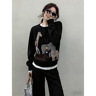 休闲减龄套装 卡通毛衣阔腿裤 一整套圆领套头显瘦时尚 超好看深冬装