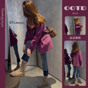 紫色灯芯绒西装 轻熟风初春穿搭小个子气质西服上衣 外套女2026新款