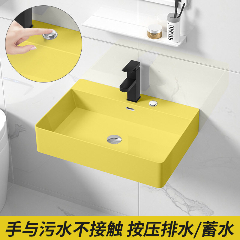 台控按压式排水洗漱盆长方形洗脸面盆挂墙式洗手池挂盆小号洗手槽