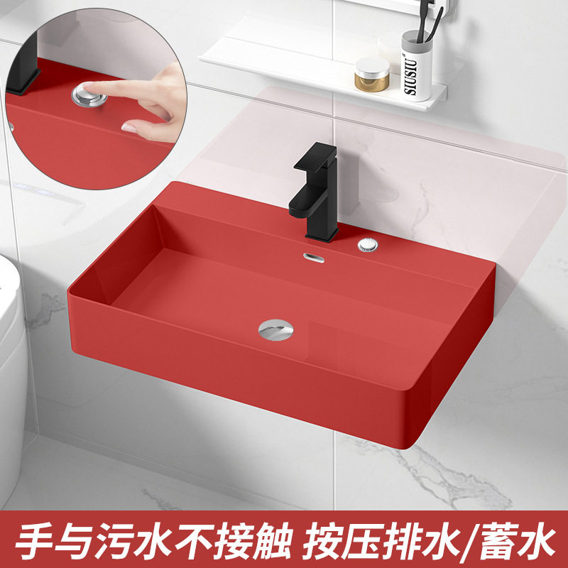 台控按压式排水洗漱盆长方形洗脸面盆挂墙式洗手池挂盆小号洗手槽