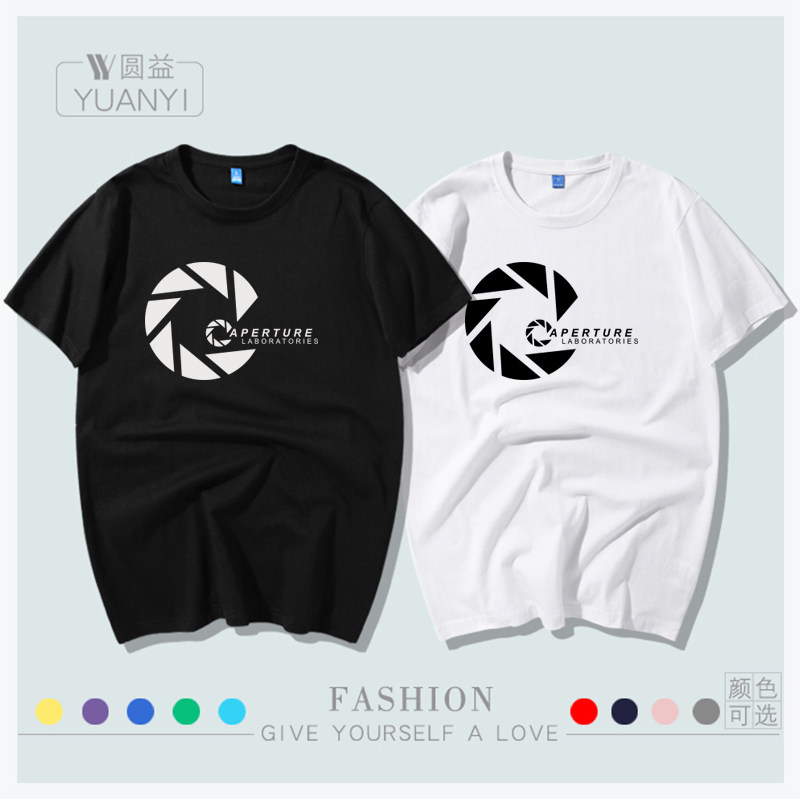 传送门2周边T恤光圈科技Aperture实验室 夏季纯棉圆领短袖t恤男女