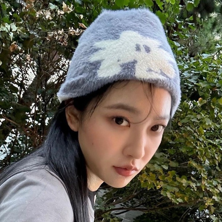 网红同款小众针织提花毛绒套头帽女秋冬季时尚百搭豆豆毛线帽子潮