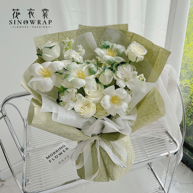 石纹肌理纸鲜花花束包花纸手工diy包装褶皱纸防水花店包装