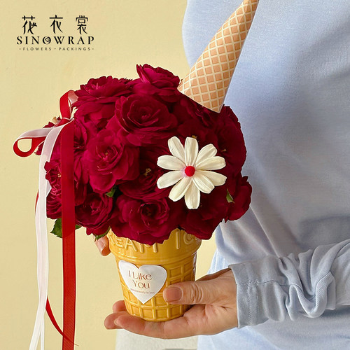 花衣裳 七夕直筒帽陶瓷冰淇淋杯鲜花束迷你插花桶花艺diy资材