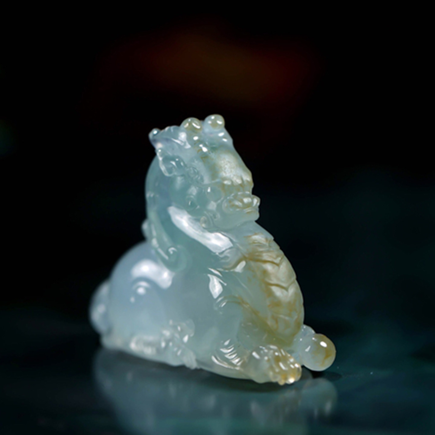羊子珠宝 伏瑞 老坑冰种黄加绿三彩立体雕刻翡翠貔貅瑞兽吊坠