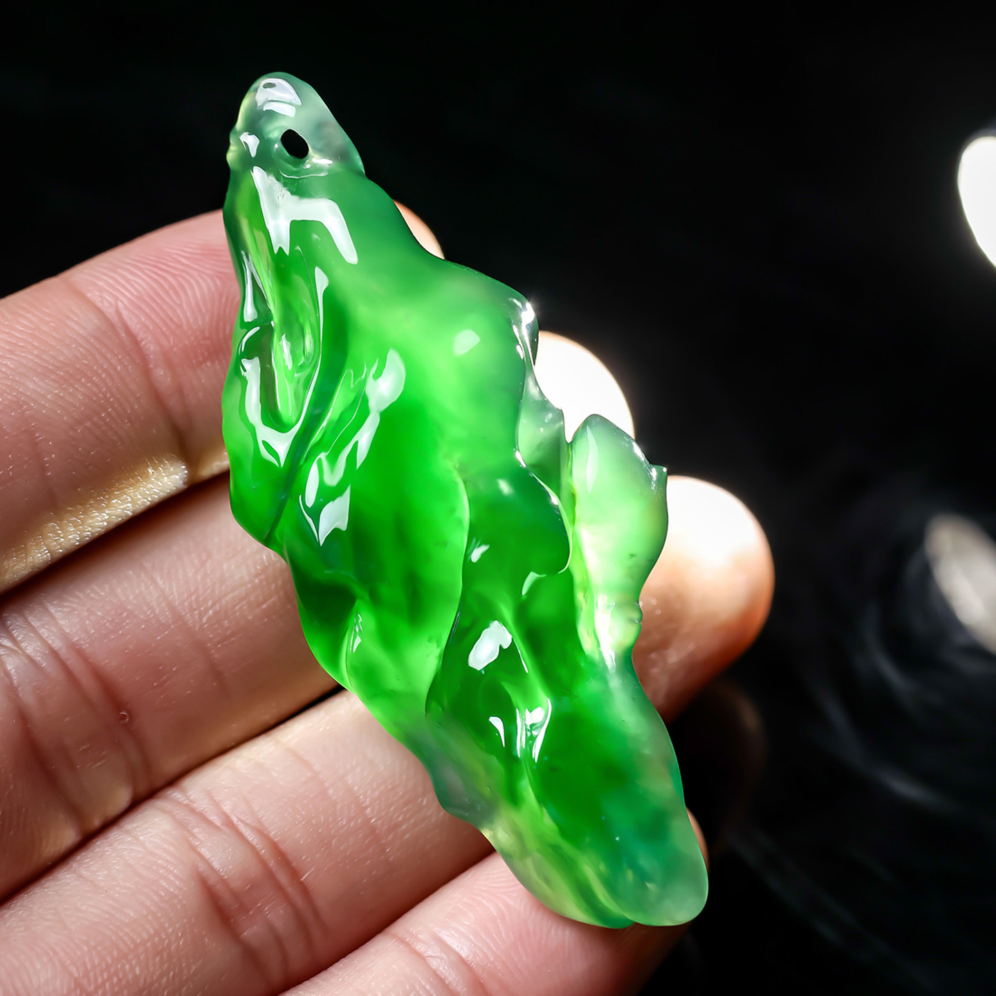 羊子珠宝 翠微一隅 老坑高冰种满绿翡翠随形吊坠