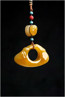 羊子珠宝 浮光竹影 老坑细腻老冰糖竹叶平安环黄翡把件文玩