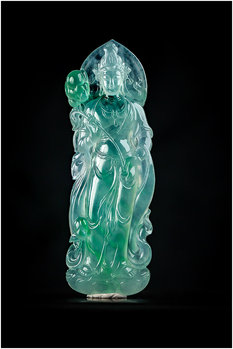 羊子珠宝 立身观音 老坑种大师工雕刻翡翠观音吊坠挂件gh