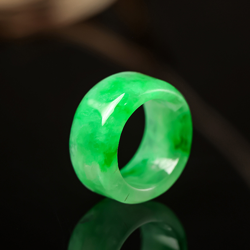 羊子珠宝   织梦 老坑冰种起莹满色阳绿水润翡翠指环F