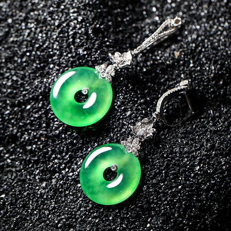 羊子珠宝 流光映翠 老坑高冰种甜阳绿18K金镶翡翠平安扣耳坠11.14