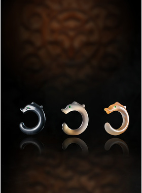 羊子珠宝仿古红山玉龙c形龙戒指