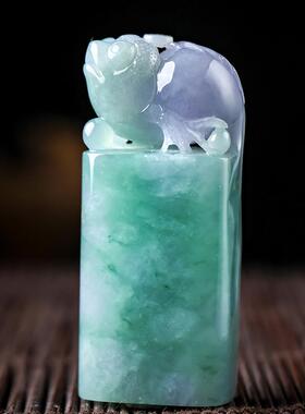 羊子珠宝 鲤鱼跃龙门 老坑种细腻春带彩翡翠锦鲤印章挂件7.23