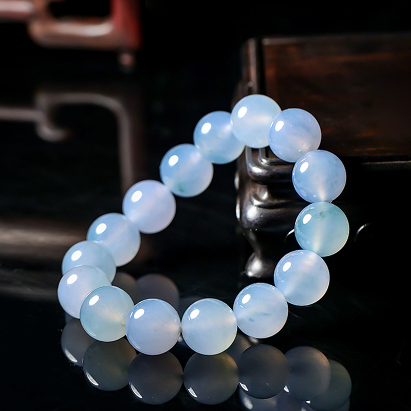 羊子珠宝  澹荡晴晖   老坑冰种春带彩胶感翡翠圆珠手串11.16