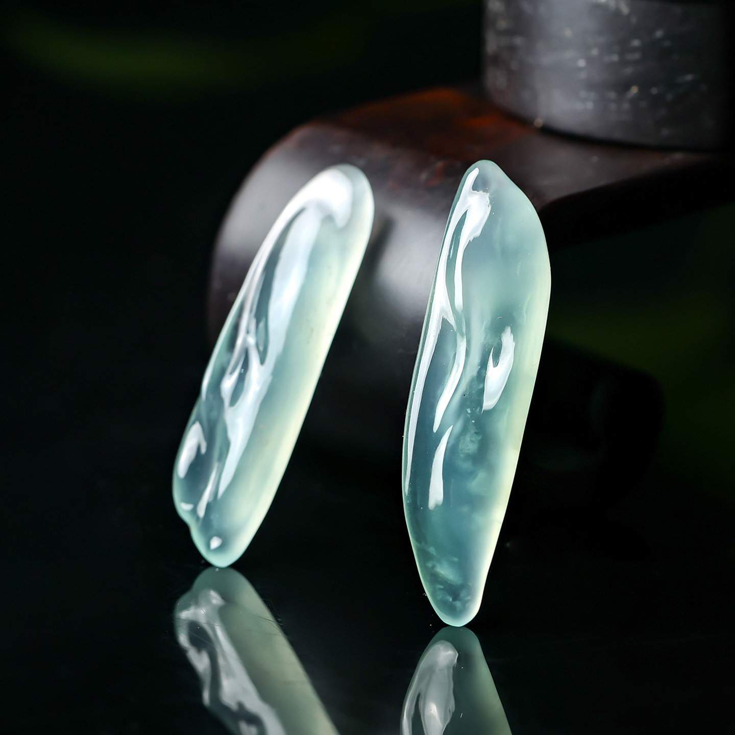 羊子珠宝 双清 老坑冰种同料随形晴水翡翠吊坠对件3.4