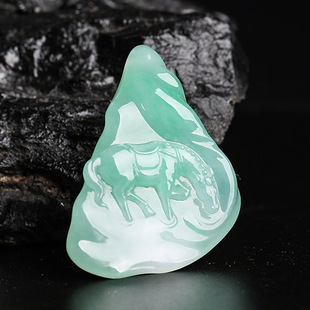 羊子珠宝 饮水思源 老坑细腻芙蓉种满绿 甜果绿 翡翠马儿