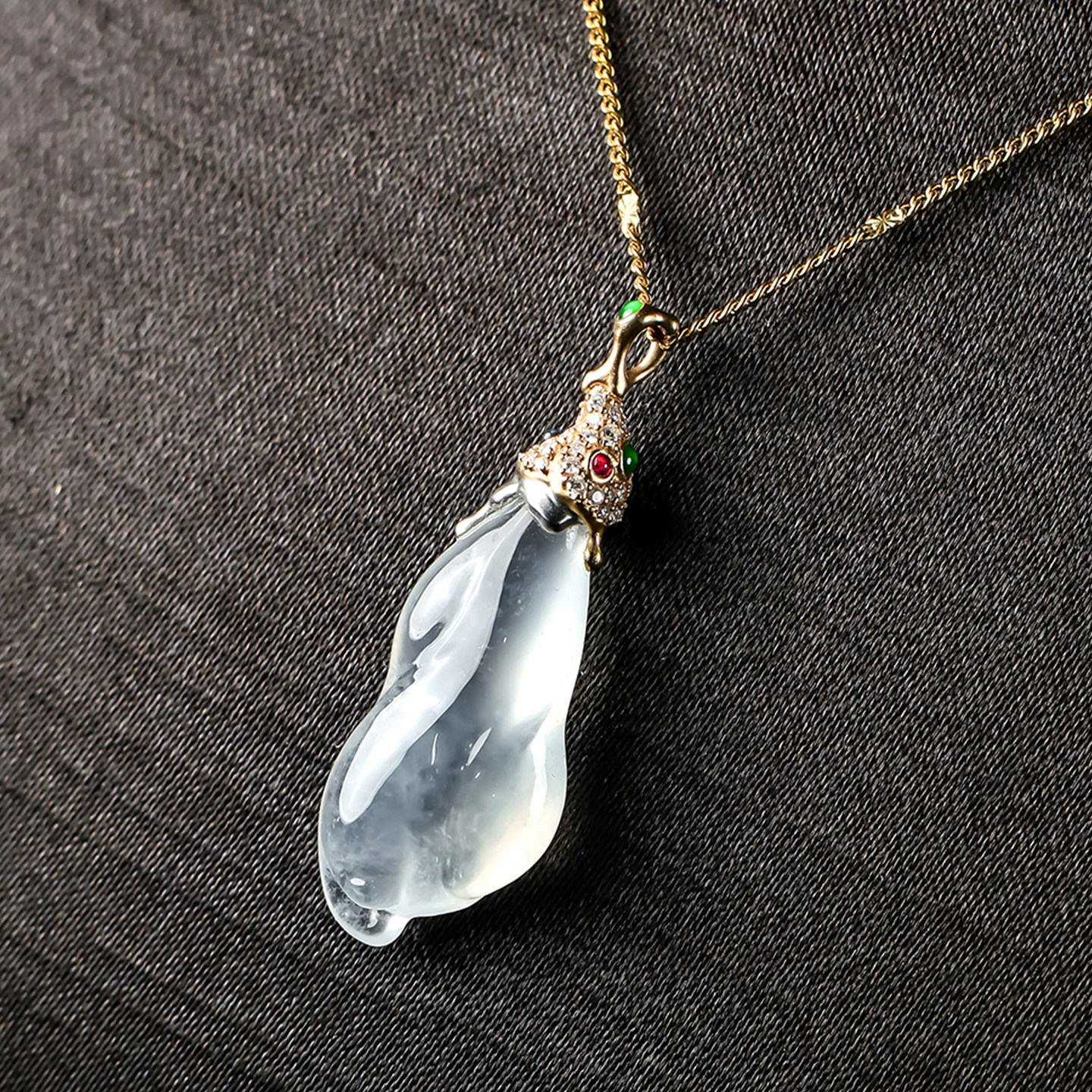 羊子珠宝 冰魄 老坑高冰种设计款白冰翡翠随形吊坠2.4