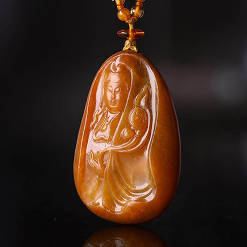 羊子珠宝 玉语梵音 天然满沁黄玉和田籽料观音吊坠挂件F