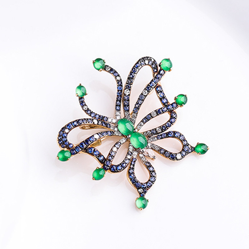 羊子珠宝 轻扇彩翼舞秋香 老坑冰种设计款翡翠蝴蝶胸针吊坠m