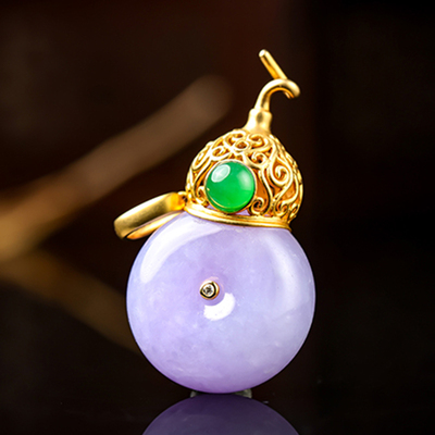 羊子珠宝 紫禄承福 老坑冰种紫罗兰18K镶翡翠平安扣葫芦挂件10.18