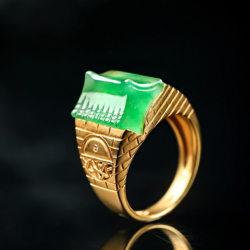 羊子珠宝  听雨 老坑冰种满绿苏式设计款翡翠戒指12.20